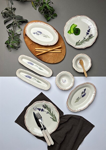 Tabak Evi Porselen Fulya Lavanta Kahvaltı Takımı 6 Kişilik 14 Parça