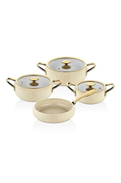 OMS Allure 12001 Pure Ceramic 7 Parça Biogranit Seramik Set Antrasit Gövde Krem