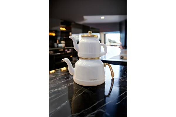 Arow Roomy TR-4534 Beyaz Emaye Çaydanlık Takımı