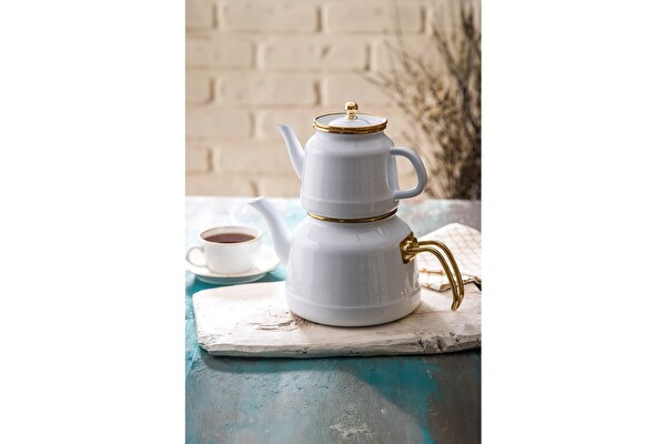 Arow Roomy TR-4534 Beyaz Emaye Çaydanlık Takımı