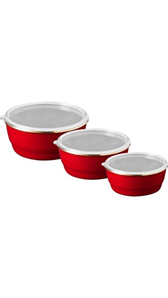Arow Warm TR-4537 Kırmızı 3'lü Emaye Saklama Kabı