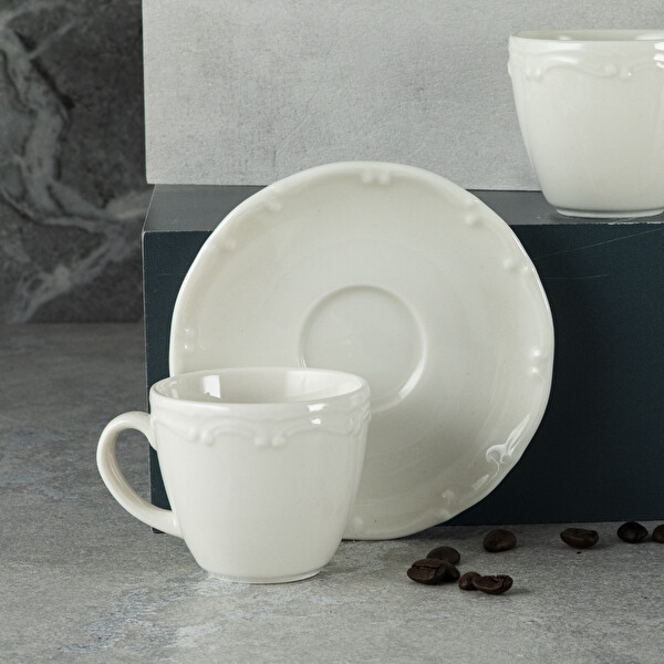 Tulu Porselen Liana 12 Parça 6 Kişilik Kahve Fincan Takımı Krem 100 ML
