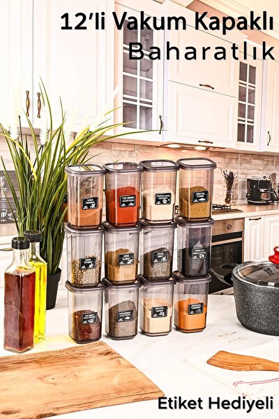 Mithra Life MIT1135 450 ML Sızdırmaz Kapak Antrasit Baharatlık Saklama Kabı - Etiket - 12 Adet