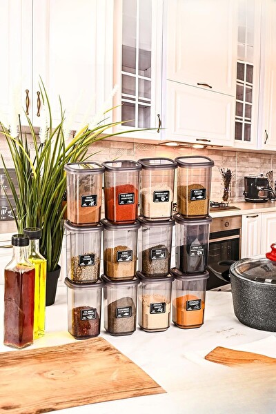 Mithra Life MIT1135 450 ML Sızdırmaz Kapak Antrasit Baharatlık Saklama Kabı - Etiket - 12 Adet