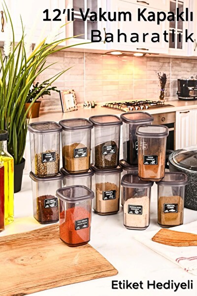 Mithra Life MIT1135 450 ML Sızdırmaz Kapak Antrasit Baharatlık Saklama Kabı - Etiket - 12 Adet