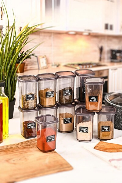 Mithra Life MIT1135 450 ML Sızdırmaz Kapak Antrasit Baharatlık Saklama Kabı - Etiket - 12 Adet