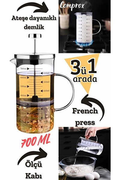 Cambu French Coffee Cam Demlik Ölçü Kabı 700 ML