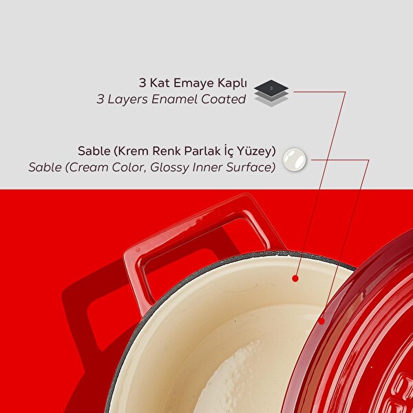 Lava Döküm Edition Serisi Ölçü 25x31 CM Kırmızı Oval Tencere LV O TC 31 EDT K2 R
