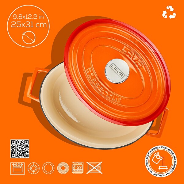Lava Döküm Edition Serisi Ölçü 25x31 CM Turuncu Oval Tencere