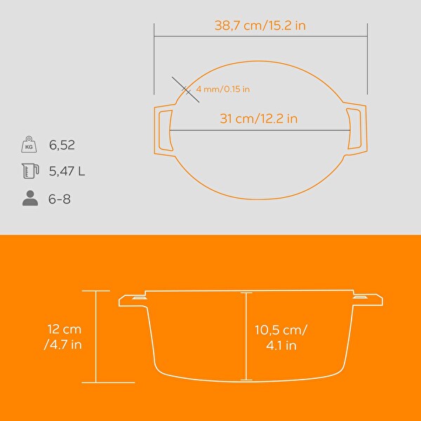 Lava Döküm Edition Serisi Ölçü 25x31 CM Turuncu Oval Tencere