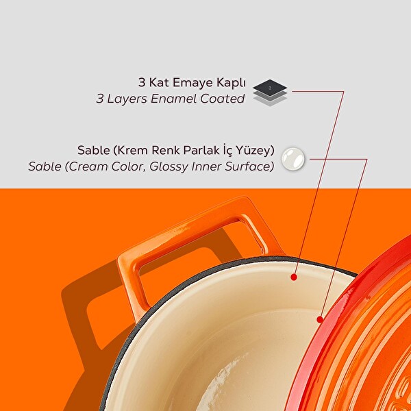 Lava Döküm Edition Serisi Ölçü 25x31 CM Turuncu Oval Tencere