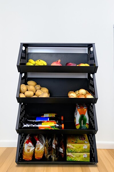 DigitHome 4 Katlı Çok Amaçlı Metal Sebzelik Mutfak Düzenleyici Raf Meyve Sebze Sepeti Siyah - MRS-004