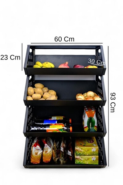 DigitHome 4 Katlı Çok Amaçlı Metal Sebzelik Mutfak Düzenleyici Raf Meyve Sebze Sepeti Siyah - MRS-004