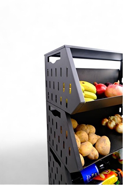 DigitHome 4 Katlı Çok Amaçlı Metal Sebzelik Mutfak Düzenleyici Raf Meyve Sebze Sepeti Siyah - MRS-004