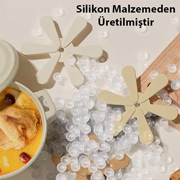 Ezere Yüksek Sıcaklığa Dayanıklı Bardak ve Tencere Kaymaz Servis Altlığı Krem