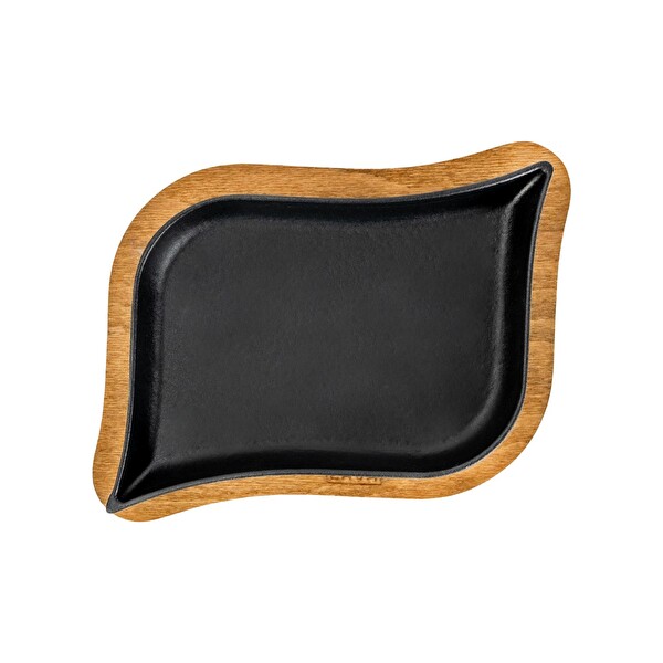 Lava Döküm 13x19 CM Dikdörtgen Servis Tabağı ve Ahşap Altlığı LV HRC 067 AH 067 PL