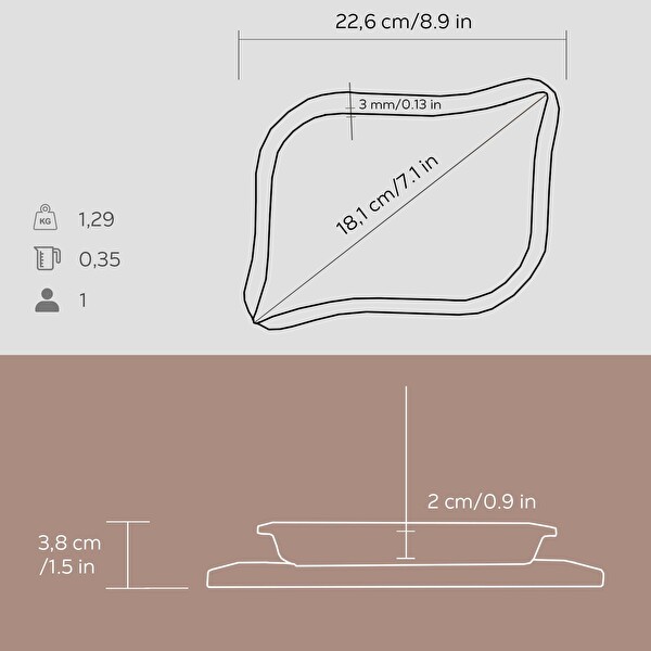 Lava Döküm 13x19 CM Dikdörtgen Servis Tabağı ve Ahşap Altlığı LV HRC 067 AH 067 PL