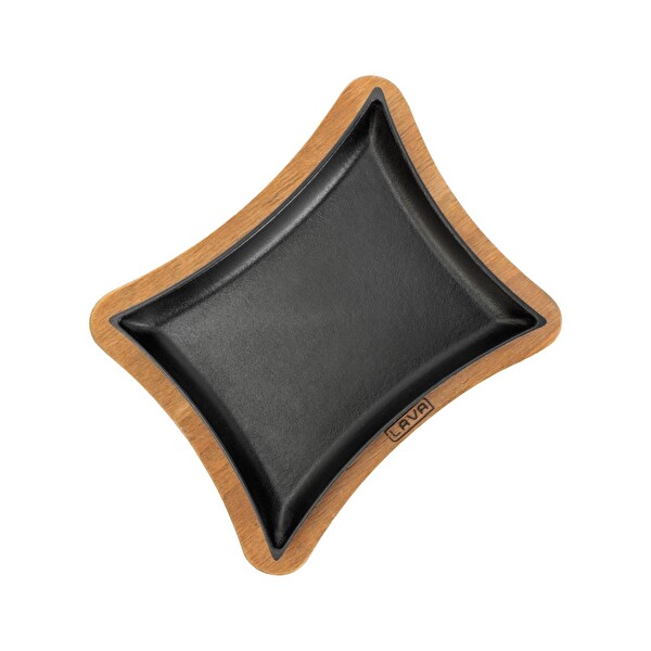 Lava Döküm 13x17 CM Dikdörtgen Servis Tabağı ve Ahşap Altlığı LV HRC 068 AH 068 PL