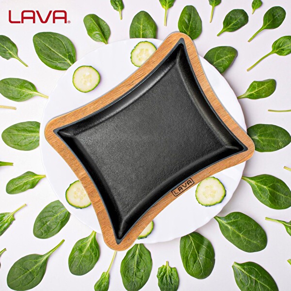 Lava Döküm 13x17 CM Dikdörtgen Servis Tabağı ve Ahşap Altlığı LV HRC 068 AH 068 PL