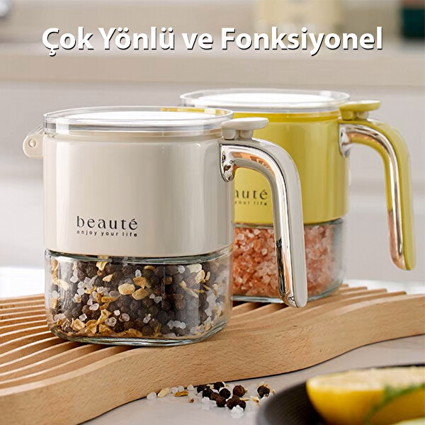 Ezere Nem Geçirmez Büyük Kapasiteli Baharat Kavanozu Krem