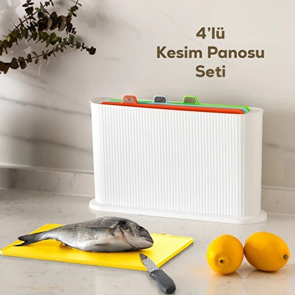 Porsima 1074-1 Beyaz Standlı Çoklu Kesme Tahtası Seti
