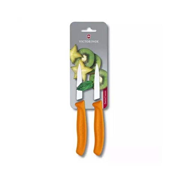 Victorinox 6.7636.L119B SwissClassic 8 CM Tırtıklı Turuncu 2'li Soyma Bıçağı (Blisterli)