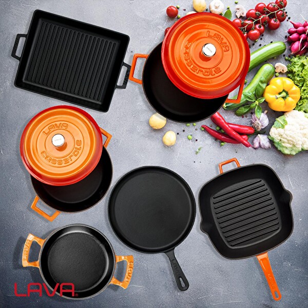 Lava Döküm 6x Trendy Serisi 8 Parça Tencere ve Tava Seti Turuncu LV S ET K52 O
