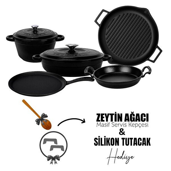 Lava Döküm 5x Trendy Serisi 8 Parça Tencere ve Tava Seti Siyah LV S ET K55 BL
