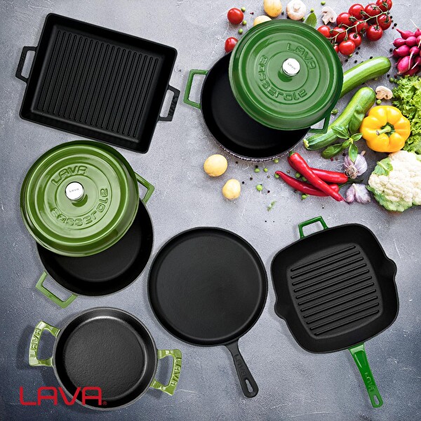 Lava Döküm 6x Trendy Serisi 8 Parça Tencere ve Tava Seti Yeşil LV S ET K52 G
