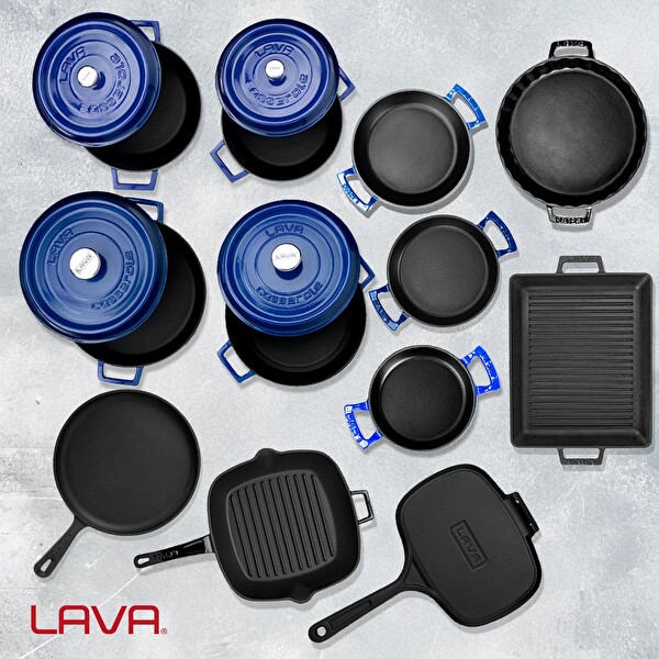 Lava Döküm 12x Trendy Serisi 17 Parça Tencere ve Tava Seti Mavi LV S ET K54 B