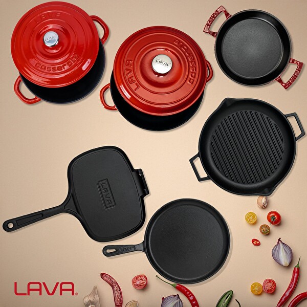 Lava Döküm 6x Trendy Serisi 9 Parça Tencere ve Tava Seti Kırmızı LV S ET K53 R