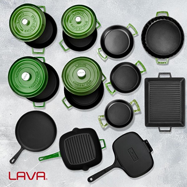 Lava Döküm 12x Trendy Serisi 17 Parça Tencere ve Tava Seti Yeşil LV S ET K54 G