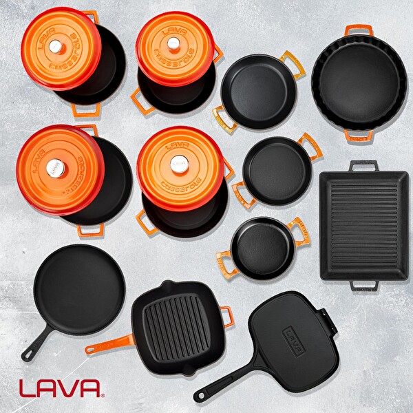 Lava Döküm 12x Trendy Serisi 17 Parça Tencere ve Tava Seti Turuncu LV S ET K54 O