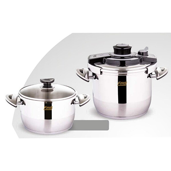 Fms Venüs İkiz 5+7 L Güveç Düdüklü Tencere Seti - Cam Kapak Siyah 3029