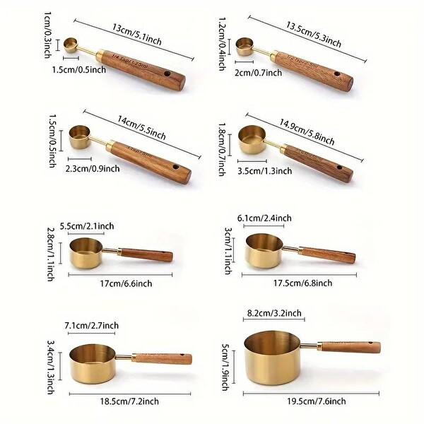 Valkyrie 8 Adet Paslanmaz Çelik Ahşap Saplı Ölçü Kaşığı Seti