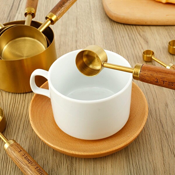 Valkyrie 4 Adet Paslanmaz Çelik Ahşap Saplı Ölçü Kaşığı Seti Ölçü Kabı 15 ML 5 ML 2.5 ML 1.25 ML