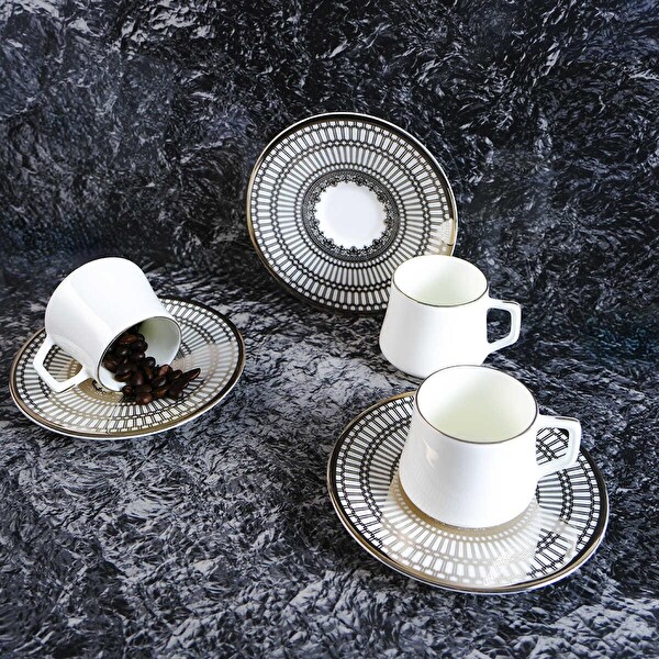 Evaliza Crown Platin 6 Kişilik Kahve Fincan Takımı 80 ml 44199