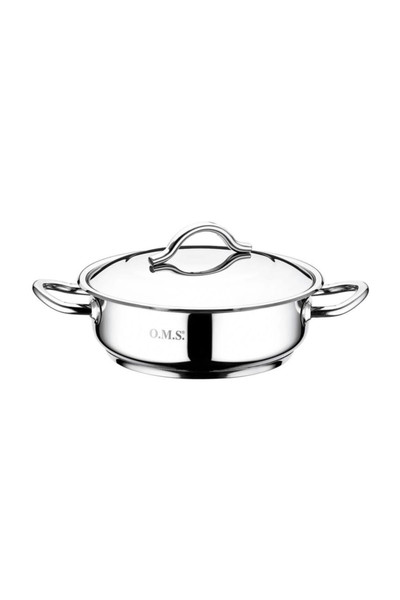 OMS 2006 - 2 Parça Paslanmaz Çelik İndüksiyonlu Metal Kapak 24x8 CM - 2.80 L Basık Tencere Sade