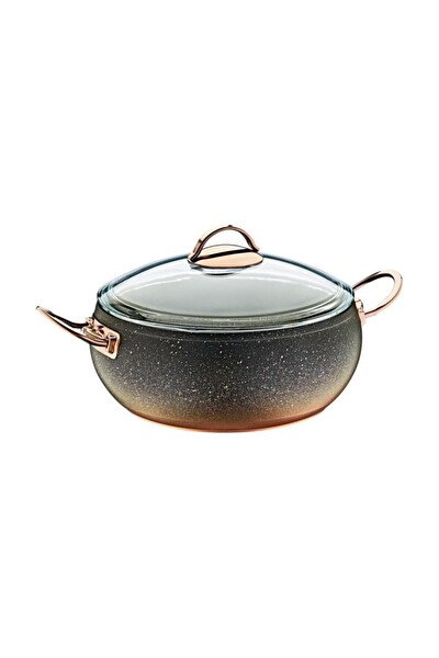 OMS Oms Granit Derin Küre Tencere Cam Kapaklı Bakır 3141bkr - 28x13 CM