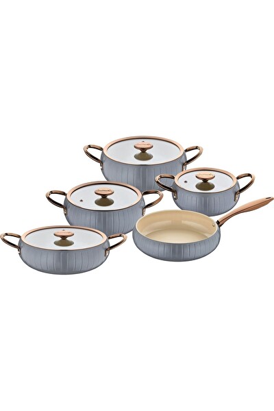 OMS 12002 - ALLURE - Pure CERAMIC - 9 Parça - Biogranit Seramik Set Antrasit Gövde Bakır Detay
