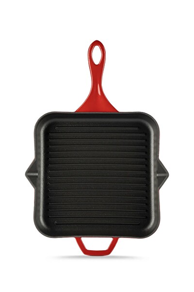 Hosse HSKGTV 2828 Kare Grill Döküm Tava 28X28 CM Yardımcı Kulplu Kırmızı
