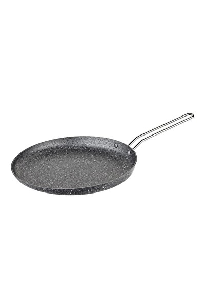 OMS 3234 Tek Parça Bio Granit Ergonomik Yapıştırmaz Krep Tavası 26 CM Gri Gövde Platin Detay