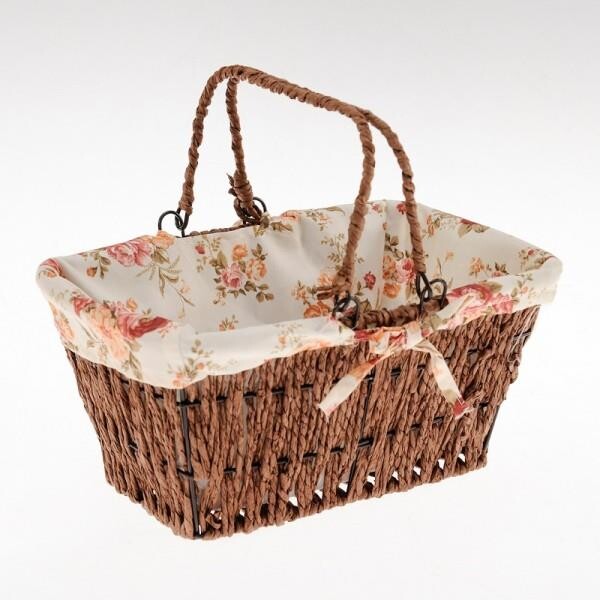 Ün-Ev 7038 Hasır Örme Kahverengi Çiçekli Ekmek Sepeti