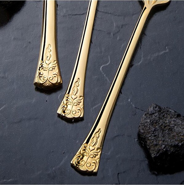 Nehir Akasya Full Altın Parlak 84 Parça Deri Kutulu Çatal Bıçak Set