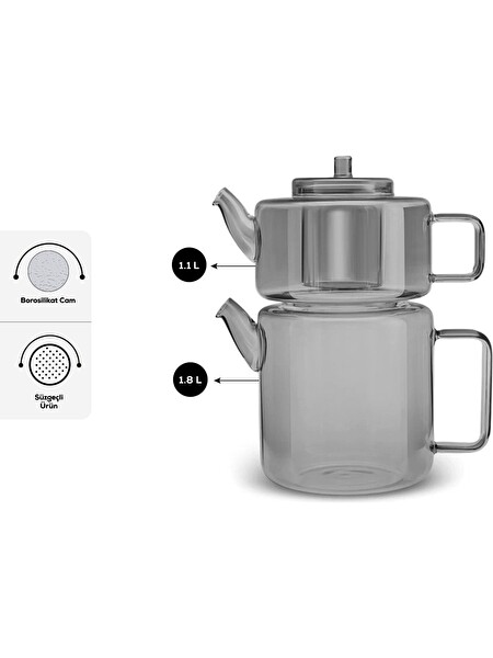 Karaca Flat Smoke Grey Borosilikat Cam Çaydanlık