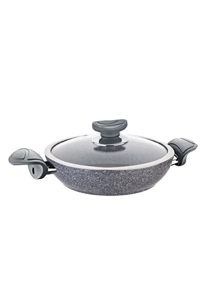OMS 3214 2 Parça Biogranit Çerçeveli Kapaklı 18x5 CM 1 L Sahan-Tava Gri Gövde Gri Detay