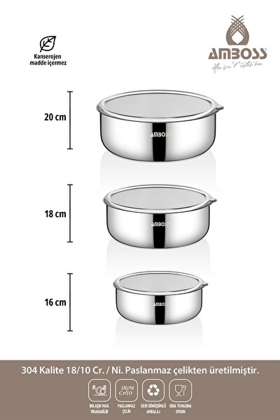 Amboss 9 Parça Siesta Paslanmaz Çelik Saklama Kabı Sahan Set - Krep Tava