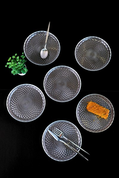 Tabak Evi 2492 Aden Sensu 16 CM 6'lı Sade Cam Pasta Tabağı