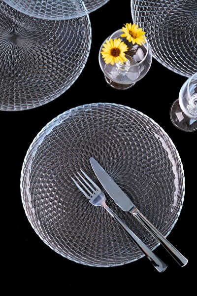 Tabak Evi 2345 Aden Cam 26 CM 6'lı Sade Servis Tabağı