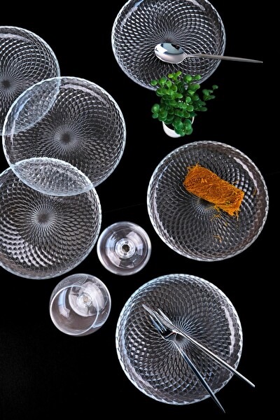 Tabak Evi 2339 Aden 19 CM 6'lı Sade Cam Pasta Tabağı